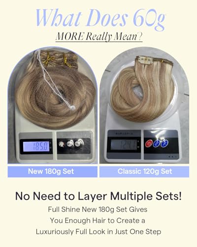 Image of Full Shine Thick Clip in Hair Extensions Real Human Hair, 20 Inch 180g 7Pcs | Clip in Extensions for Women, Ash Blonde Highlighted Blonde Seamless Design for Women, Everyday Styling, Natural Blend