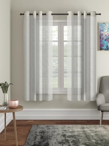 Image of Cortina Shear Light-Filtering Polyester Curtains 5 feet Long Pack of 2 + 50 Candle for Window [ Opacity: 50-60%, Color: White, Printed Curtain -130 GSM ]