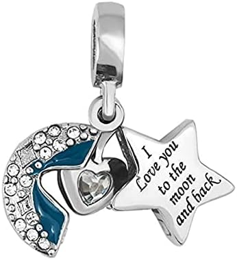 KunBead Jewelry I Love You to the Moon and Back Openable Star Heart Dangle Pendant Charms Compatible with Pandora Bracelets