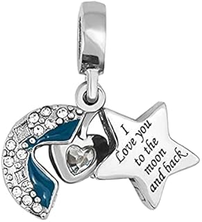 KunBead Jewelry I Love You to the Moon and Back Openable Star Heart Dangle Pendant Charms Compatible with Pandora Bracelets