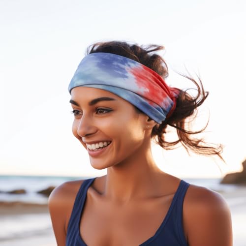 Image of XFYT Ultra Wide Workout Fashion Hair Bands | Super Soft Stretch Microfibre high absorbtion Wide Head Band for Women Girls Yoga Sports Fitness Gym (Crimson Blue)