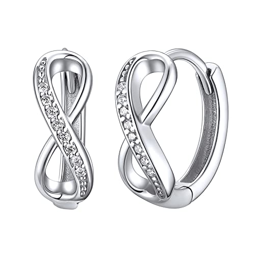 ChicSilver 925 Sterling Silver Small Hoop Earrings for Women White Gold Plated Cubic Zirconia Infinity Huggie Hoop Earring Cartilage Earrings Lightweight - 10mm Black
