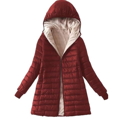 Women's Fleece Lined Zipper Warm Hooded Coat,Autumn Winter Long Sleeved Cotton-padded Jacket