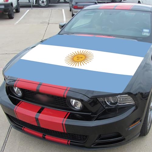 Image of Argentina Flag Car Hood Cover 3.5X5Ft Argentinian National Country Flag Car Bonnet Banner Elastic Fabrics Windproof Vehicles Decorate Engine Flag Sign