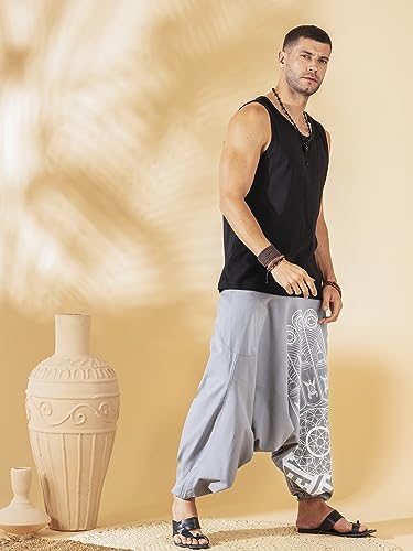 Image of The Veshti Company Printed Harem Pants for Men's Cotton Hippie Style Baggy Boho Yoga Pajama Pant with Pocket