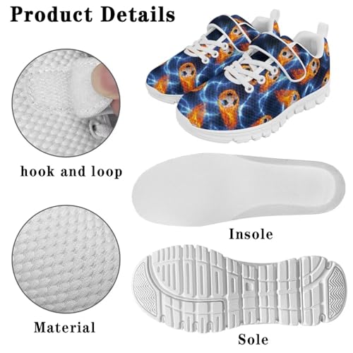 Little Kid/Big Kids Shoes Boys Girls Sneakers Tennis Running Lightweight Breathable Shoes White Sole Soccer Fire Lightning Pattern 5