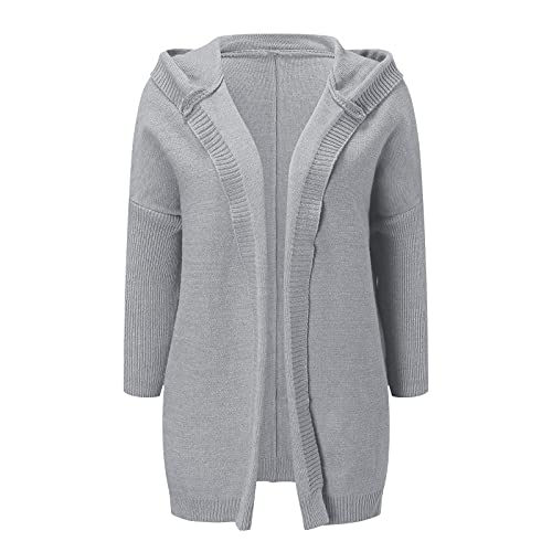 Ladies Casual Solid Hooded Cardigan Batwing Sleeve Patchwork Open Sweater Coat Irregular Tassel Knitted Cardigan Grey #TOP6