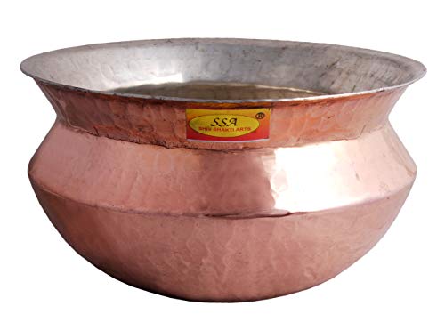 Shiv Shakti Arts® Copper Sipri/Handi- for Cooking & Serving Food - Organiser - (Extra Large - 5.5 Liter, Insight Nickle Plated Hammered Design)