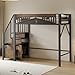 Kinderbett Etagenbett 90x200, Hochbett Hausbett mit Fenster&Treppe&Aufbewahrungsschrank, Metallbett Funktionsbett Einzelbett Jugendbett Spielbett mit Rausfallschutz&Lattenrost, Ohne Matratze, Schwarz