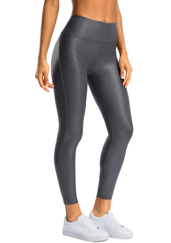 Legging en similicuir femme taille haute gris foncé - Pantalon stretch en cuir synthétique XXL