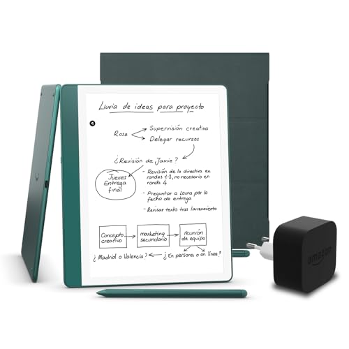 Kindle Scribe (versión 2024) de 64 GB, una funda de cuero Amazon Premium y un adaptador de corriente Amazon Powerfast de 9 W