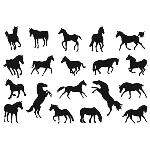Pack of 19 Various Horse Silhouette Stickers - Equine Stickers (Small, Black) Cover