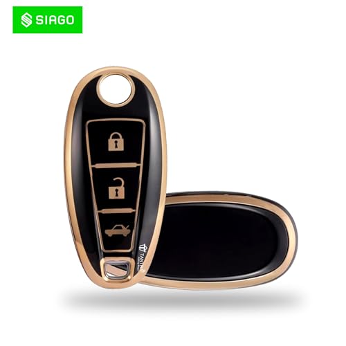 Image of SIAGO SIA352 TPU Key Cover and Metal Keychain Compatible for Maruti Suzuki Baleno, Vitara Breeza, S Cross, Ciaz, Swift, Ignis, 3 Button Smart Key Cover (Black Pack of 1)