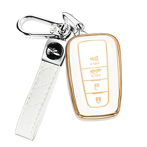 Qbuc For Toyota Key Fob Cover With Keychain Tpu Suitable For 2018-2022 Toyota Camry Rav4 Avalon C-Hr Corolla Highlander Gt86 (Style 2-White) #TOP29