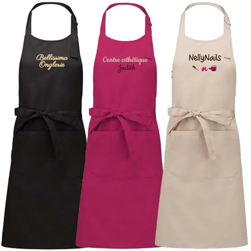 Vanevitch Tablier esthéticienne personnalisé à votre nom, professionnel, polyester coton, TOP QUALITE, prothésiste ongulaire, coiffeur, masseur