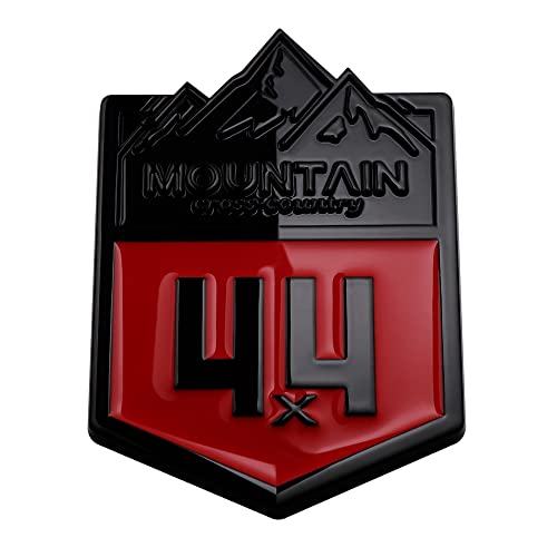 Image of 1X Mountain 4x4 Cross Country Metal Car Sticker Off Road Racing Decal Emblem Badge Fits Off-Road Car Truck SUV (Black Red)