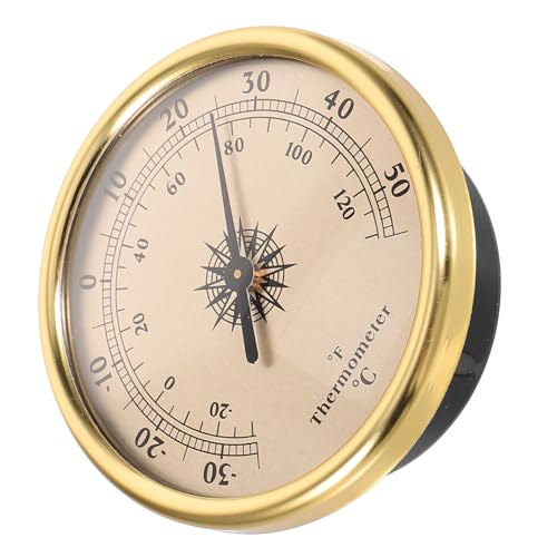 BESPORTBLE Thermomètre D’ambiance Mural Rond En Métal Doré Pour Maison Et Serrage, Jauge De Température Intérieure Multifonction, Station Météorologique Décorative Intérieure