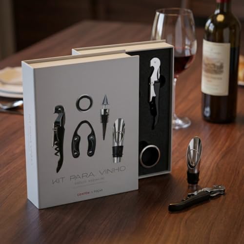 Kit Completo Para Vinho Com 5 Peças, Abridor De Garrafa, Saca Rolhas, Tampa E Estojo Elegante Para Presentes - Brucaro Prime