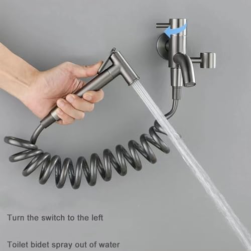 Ducha bidet para WC gris con control dual y manguera de resorte de 3 metros 4
