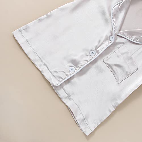 2-Piece Toddler Girl Silk Pajamas Set Cow Print Short Sleeve Button-Up Shirt and Shorts Satin Summer Pajamas4