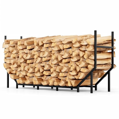 CADUKE Estante de leña de 5.9 pies para interiores y exteriores, soporte para almacenamiento de leña, estante de madera de metal resistente, estante ajustable para leña