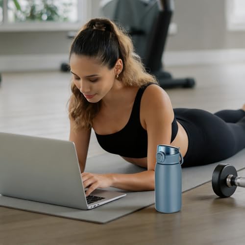 Image of Insulated Water Bottle 12 oz with Dustproof Lid, Carry Handle & Tea Infuser, BPA-Free & Leakproof, Stainless Steel Water Bottles Ideal for Fitness, Hiking, Office & Outdoor Use (Navy Blue )