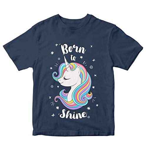 Image of Girls' T-Shirt Born to Shine Unicorn 100% Cotton Girl's T-Shirt Regular Fit