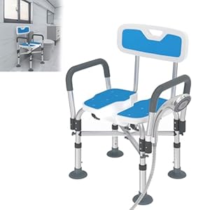 Suusolny Douchekruk met afneembare armleuningen en rugleuning, groefdesign, douchestoel voor senioren, in hoogte verstelbaar, waterdicht, antislip, met rubberen voeten, tot 200 kg