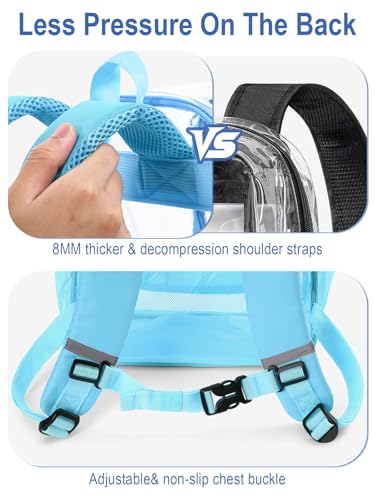 Image of Heavy Duty Clear Backpack For Kids Women Men Boys Girls, 17 Inch Large See Through Backpack, 360 3M Reflective Strips Clear Bookbag, Transparent Bag For School College Sport Travel, Light Blue