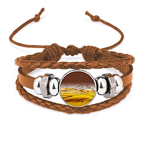 Bracelet en cuir homme chemin de la soie et motif carte du désert vintage