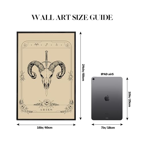 SERIMINO Witchy Framed Wall Art, Aries Tarot Canvas Prints Paintings, Horoscope Dark Academia Home Decor Aesthetic, 16x24inch Gothic Wall Decor for Room