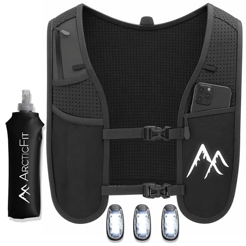 ArcticFit LED Running Vest - Adjustable Unisex Reflective Vest with Phone Holder and Storage - Lightweight and Durable Running Backpack Alternative - Hydration Vest for Marathon & Night Trainings