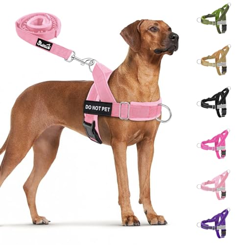 SlowTon No Pull Dog Harness - Heavy Duty Dog Harness and Leash Set for Medium Large Dogs, Reflective Tactical Harness with Soft Padded and Front Clip for Easy Walk and Training (PI, L)