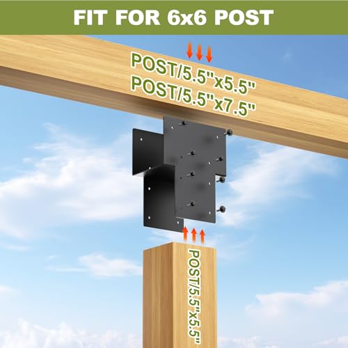 6x6 Post Caps Tie Brackets (Actual 5.5"x5.5") -4 Pack Heavy Duty Galvanized Steels Pergola Connector Brackets for Wood Posts, Gazebo & Deck Beams (Black) - Image 4
