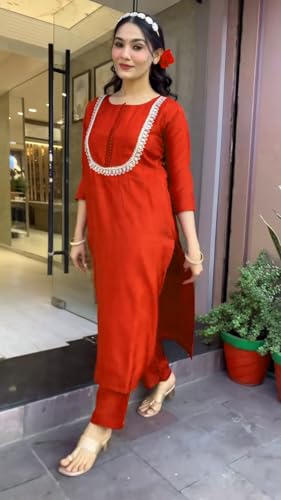 Image of Yashika Women's Silk Blend Jacquard Kurta and Pant with Dupatta Set and Khatali Work Suitable For Every Indian Occasion