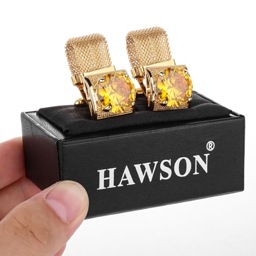 Cufflinks for Men with Chain - Birthstone and Shiny Gold Tone Shirt Accessories - Birthday Christmas Gifts for Men.