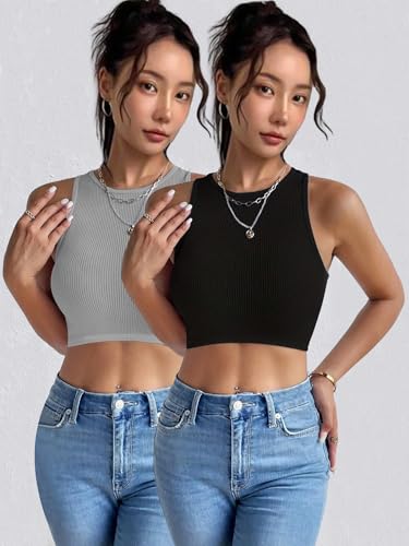 Image of Toochki Tops for Women Crop Top for Women's Tank Activewear Tee Sports Western Casual Cotton Camisole Pack of 2 Combo