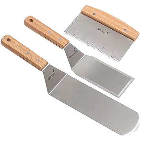 Professional Griddle Spatula Set - Stainless Steel Metal Spatula and Griddle Scraper - Heavy Spatula Griddle Accessories Great for Cast Iron Griddle BBQ Flat Top Grill - Commercial Grade Cover