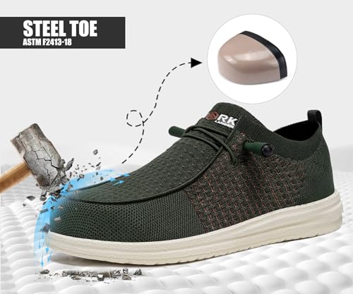 Image of LARNMERN Slip On Steel Toe Shoes Men Lightweight Comfortable Lounging Walking Sneakers Safety Work Steel Toe Loafers(7.5 Men, Army Green)