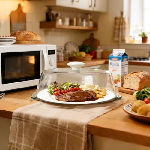 FANQIEW Glass Microwave Splatter Cover for Food Tall Microwave Cover with White Ceramic Knob 100% Food Safe 10 In Plate Splatter Guard Lid with Vent Hole BPA Free Dishwasher Safe by FANQIEW - Image 6