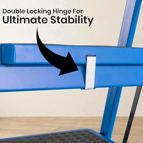 Image of Norman Jr Blue 7 Step Ladder for Home Use with Built-in Tool Tray | Heavy Duty D Shape Rods | Ultra Large Platform | Wide Rubber Feet | 150Kg Capacity Foldable Ladder - 7 Years Warranty