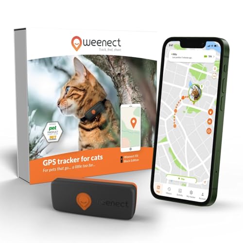 Weenect Cat XS - New GPS Tracker for Cats | Real-time Mini GPS Tracker for Cats | Smallest Model on The Market | Collar Included | Subscription Required