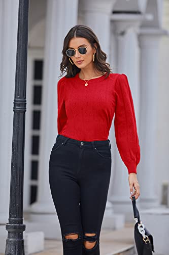 Image of GRACE KARIN Fall Sweaters for Women 2026 Puff Long Sleeve Crewneck Dressy Casual Tops Crochet Hollow Out Cute Pullover Blouse