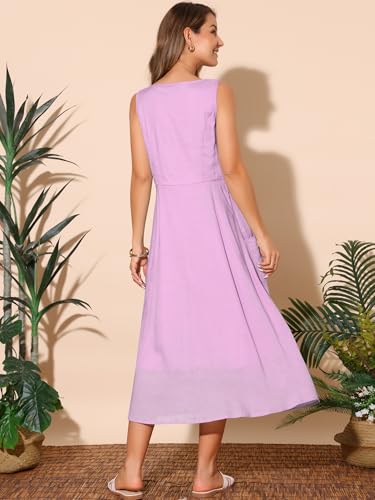 Image of Seta T Women's Linen Dresses Summer Sleeveless Sundress Casual Loose Flowy Midi Tank Beach Dress