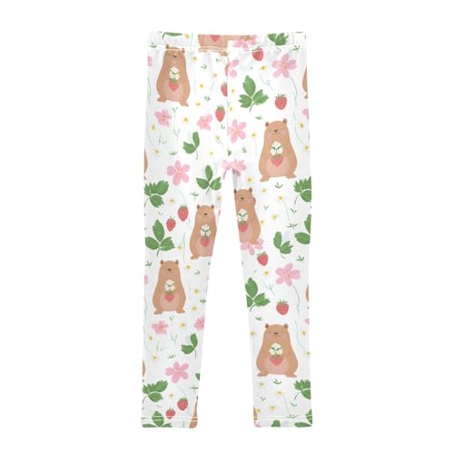 Cute Bear Strawberry Floral Girls Leggings Soft Stretch Workout Yoga Dance Pants for Kids Casual Tights2