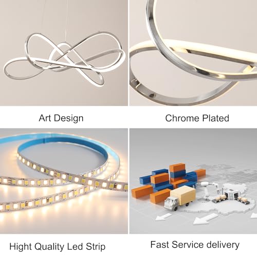 LED Pendant Lights Modern DIY Chrome Plated Dimmable Chandelier Adjustable Hanging Pendant Lamp Fixtures for Dining Living Room Kitchen Room Bar With RC (Chrome Plated, Dia25.6-30xH7.9 Inch) by LANGLITIAODENG - Used condition - Image 6