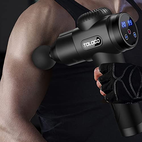 TOLOCO Massage Gun, Upgrade Percussion Muscle Massage Gun for Athletes, Handheld Deep Tissue Massager, Black
