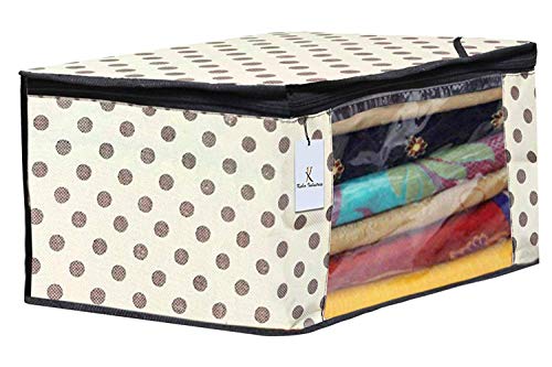 Image of Kuber Industries Polka Dot Design 6 Piece Non Woven Fabric Saree Cover Set with Transparent Window, Extra Large, Cream & White -CTKTC40855, Standard