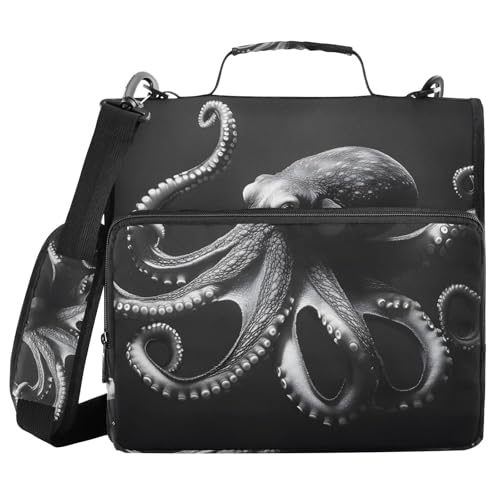 Image of 3 Ring Zipper Binder with Shoulder Strap Octopus 1.5 inch Binders Keeper Large Capacity Multi Pockets for School Office Supplies
