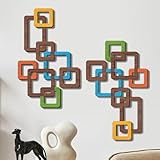 CroBlissful 2 Pcs Wooden Mid Century Modern Wall Art 3D Mid Century Modern Elegance Wall Decor Accents Vintage Abstract Geometric Panels Art for Home Room(Classic Style,bright Color)